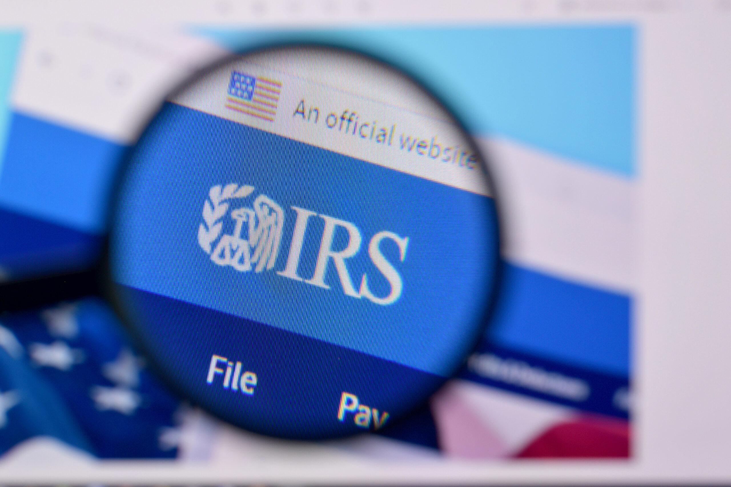 Homepage of internal revenue service website on the display of PC, url - irs.gov.